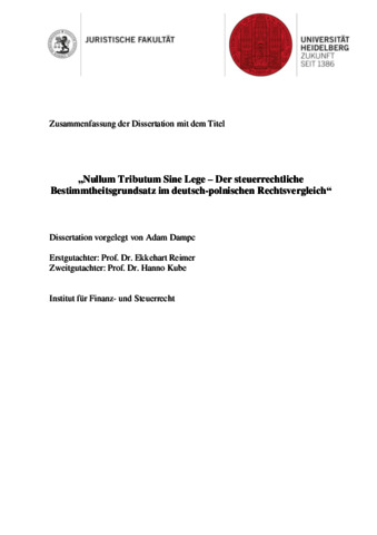 Nullum Tributum Sine Lege – Der steuerrechtliche Bestimmtheitsgrundsatz im  deutsch-polnischen Rechtsvergleich - heiDOK